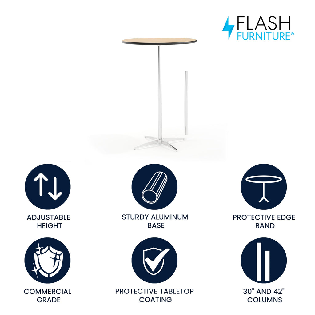 Lars 30" Round Cocktail Table with 30" and 42" Columns, Adjustable Standard or Bar Height Round Table for Events or