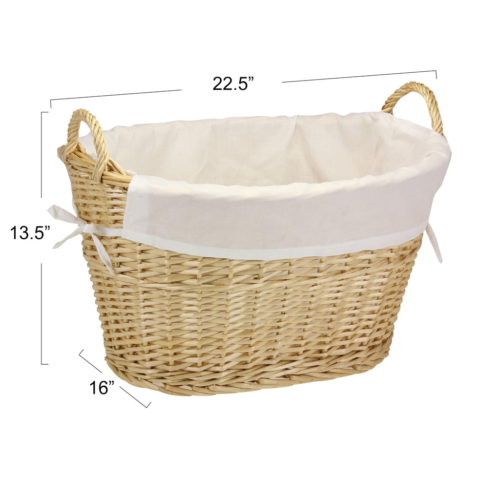 Wicker Laundry Basket with Handles in Handwoven Willow, and Removable Washable Liner, Natural