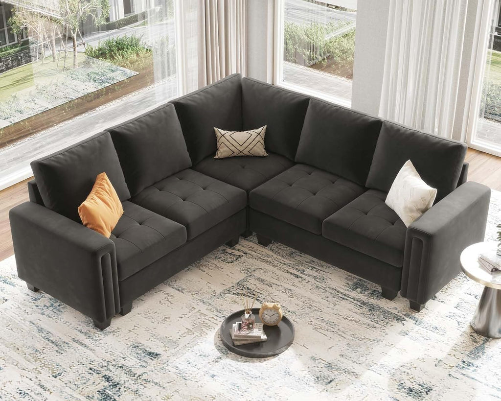Velvet Modular Sectional Sofa Convertible Sectional Sofa Couch with Reversible Chaise L Shaped 4 Seater Corner Sofa