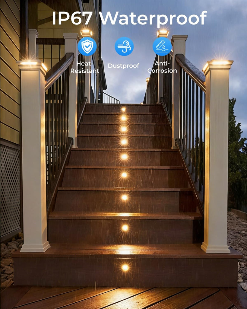 24 Pack LED Recessed Deck Lights with Protecting Shell, IP68 Waterproof Warm White, 0.6W, Outdoor Landscape