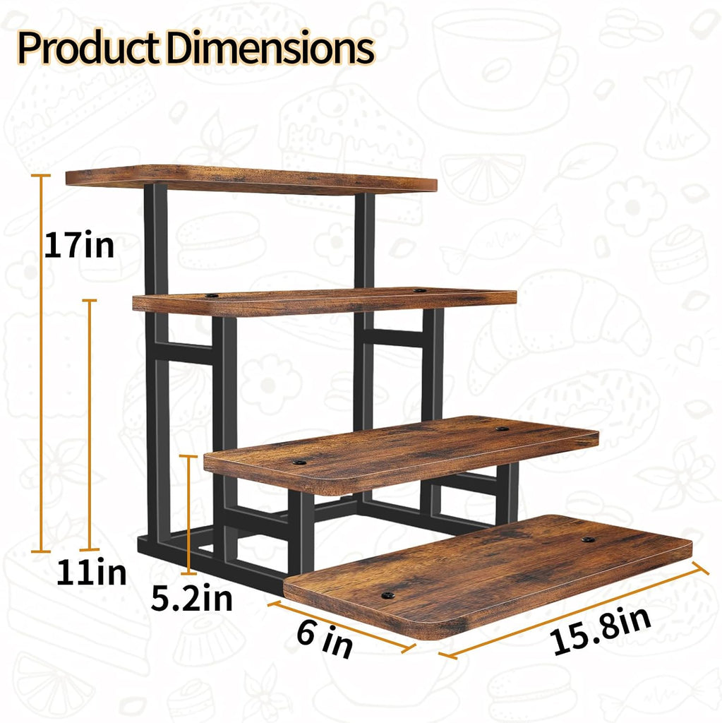 Cupcake Stand for 50 Cupcakes, 4 Tier Wooden Risers Display Stands Stepped Dessert Table Display Set with Metal Frame - Set of 3