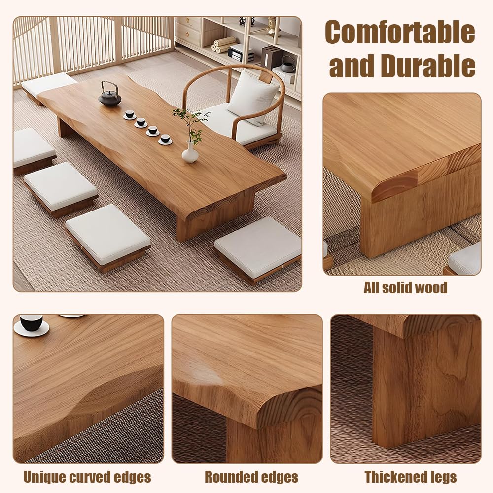 Japanese Dining Table, Solid Wood Japanese Floor Table with Live Edge, Simple and Modern Low Design, Bay Window