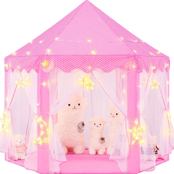 Princess Tent with Large Star Lights for Girls Age 4-7, Kids Play Tent for Girls Indoor, Castle Playhouse