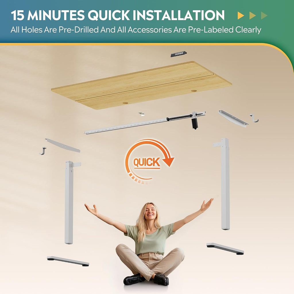 55 Inch Standing Desk with Split Top, Computer Desk, Maple | LED Touchscreen, Headphone Hook, 3 Memory Preset