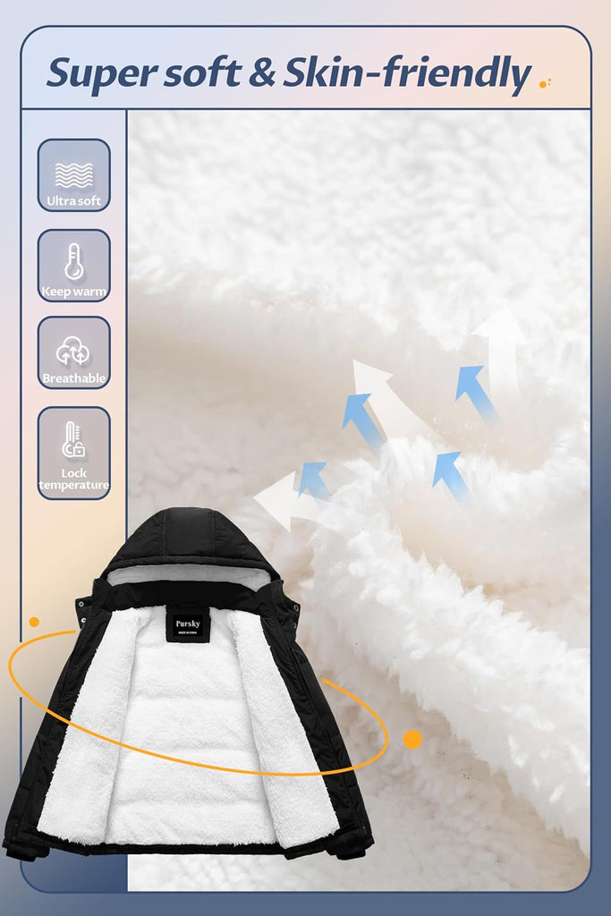 Boy's Warm Winter Coat Water Resistant Sherpa Outerwear Puffer Jackets With Removable Furry Hood