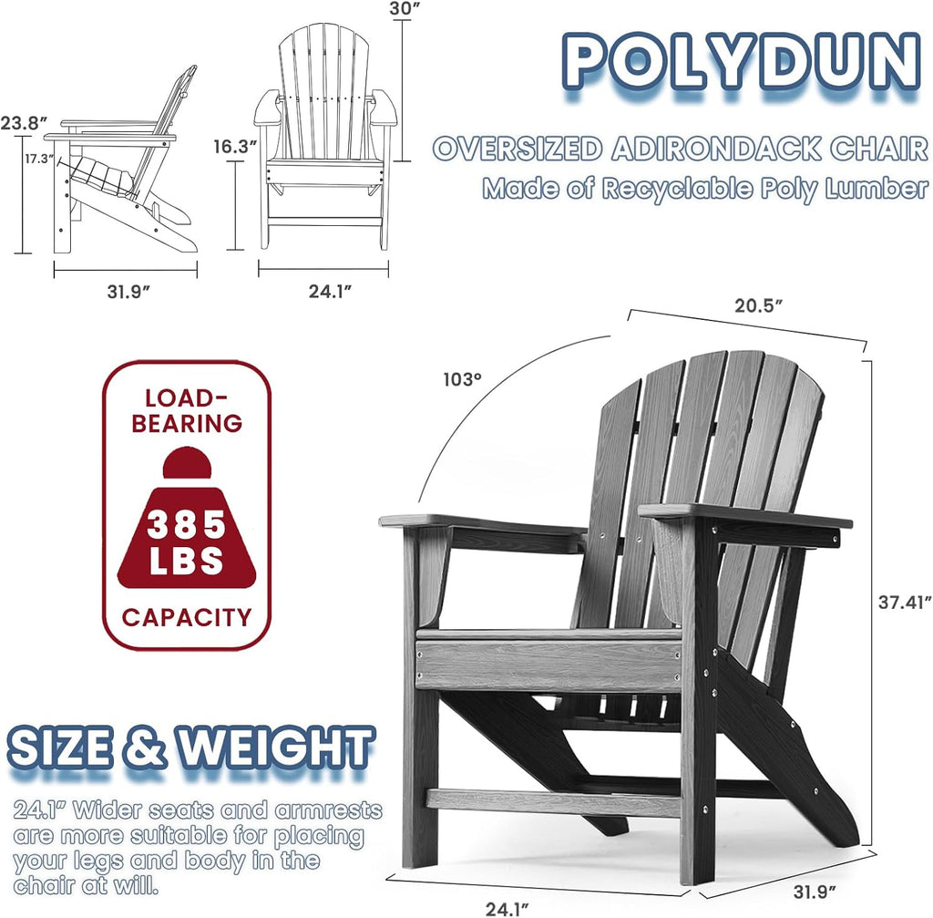 Farmhouse Adirondack Chair Wood Texture, Poly Lumber Patio Chairs, Pre-Assembled Weather Resistant Outdoor Chairs for
