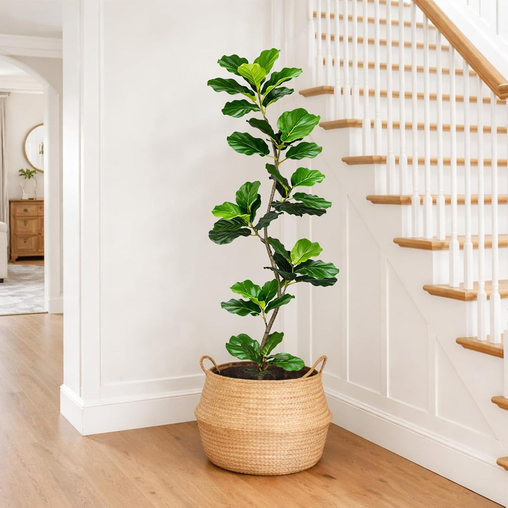 Artificial Fiddle Leaf Fig Tree-5 FT Fake Plant with Nursery Planter,Fake Plants Living Room Decor Indoor