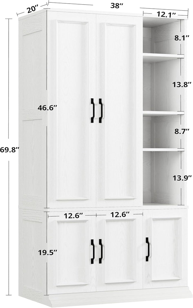 Armoire Wardrobe Closet 70" H, 5 Doors , White | Wooden Wardrobe with 4 Storage Shelves and Hanging Rod, Clothing