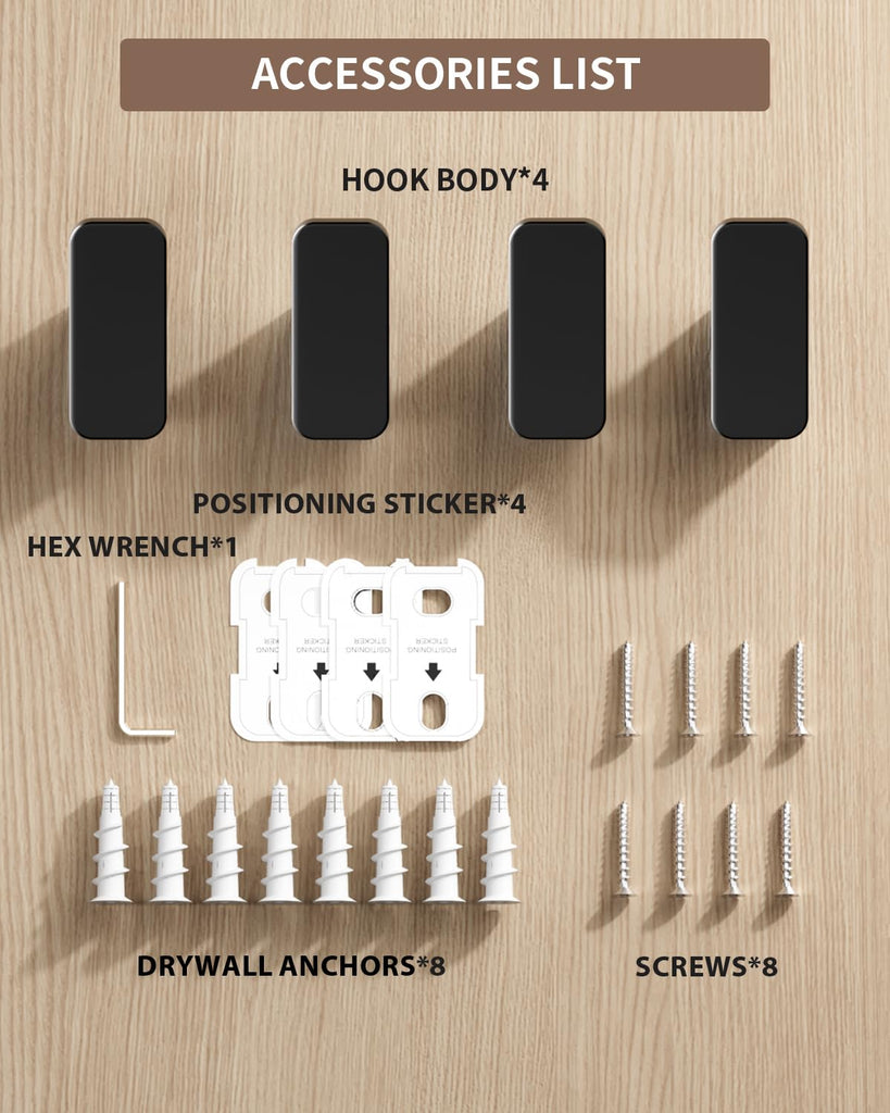 4-Pack Matte Black Towel Hook, Robe Coat Hook, Heavy Duty Wall Hooks for Hanging Bag Hat Mudroom Bedroom Shower