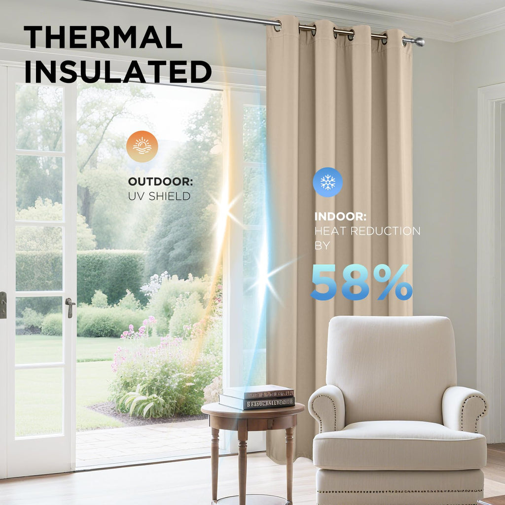 Blackout Curtains 108 Inches Long 1 Panel, Thermal Insulated Long Curtains& Drapes 1 Piece, Room Darkening Grommet