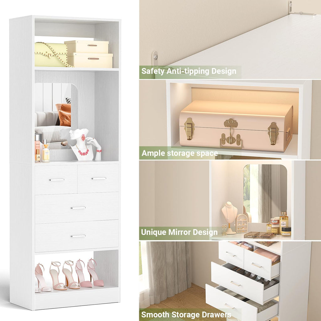 25" Closet System with 4 Drawers and Mirror, 2FT Closet Organizer
