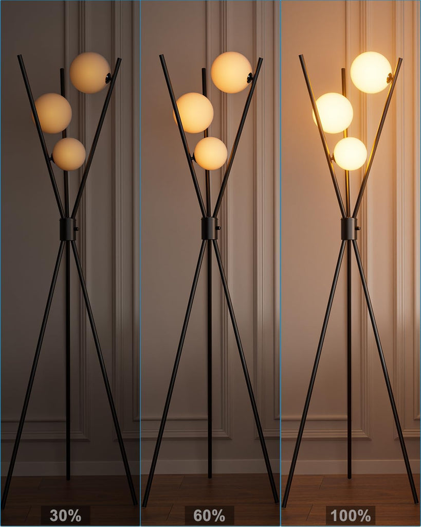 60IN Dimmable Black Tripod Floor Lamp Mid Century Standing Lamps with 3Pcs 3000K Bulbs Included Eye Care&Stable Base