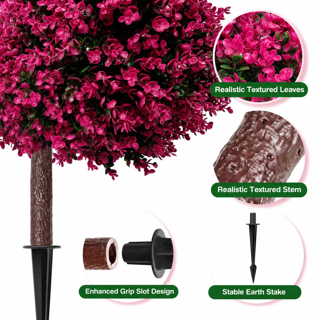 Artificial Cedar Eucalyptus Ball Trees 25" Set of 2, UV Resistant Faux Boxwood Plants with Ground Spikes for Outdoor
