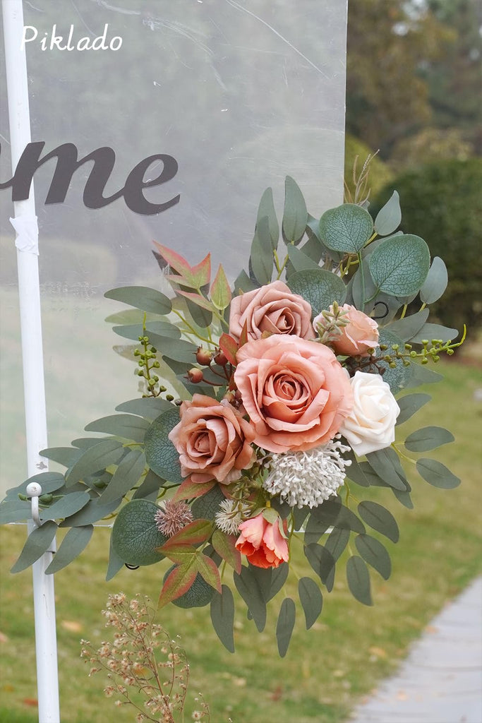 Faux Flower Swag Set of 2 for Wedding Welcome Signs Floral Swag Wedding Reception Ceremony Signs Decor (Terracotta)