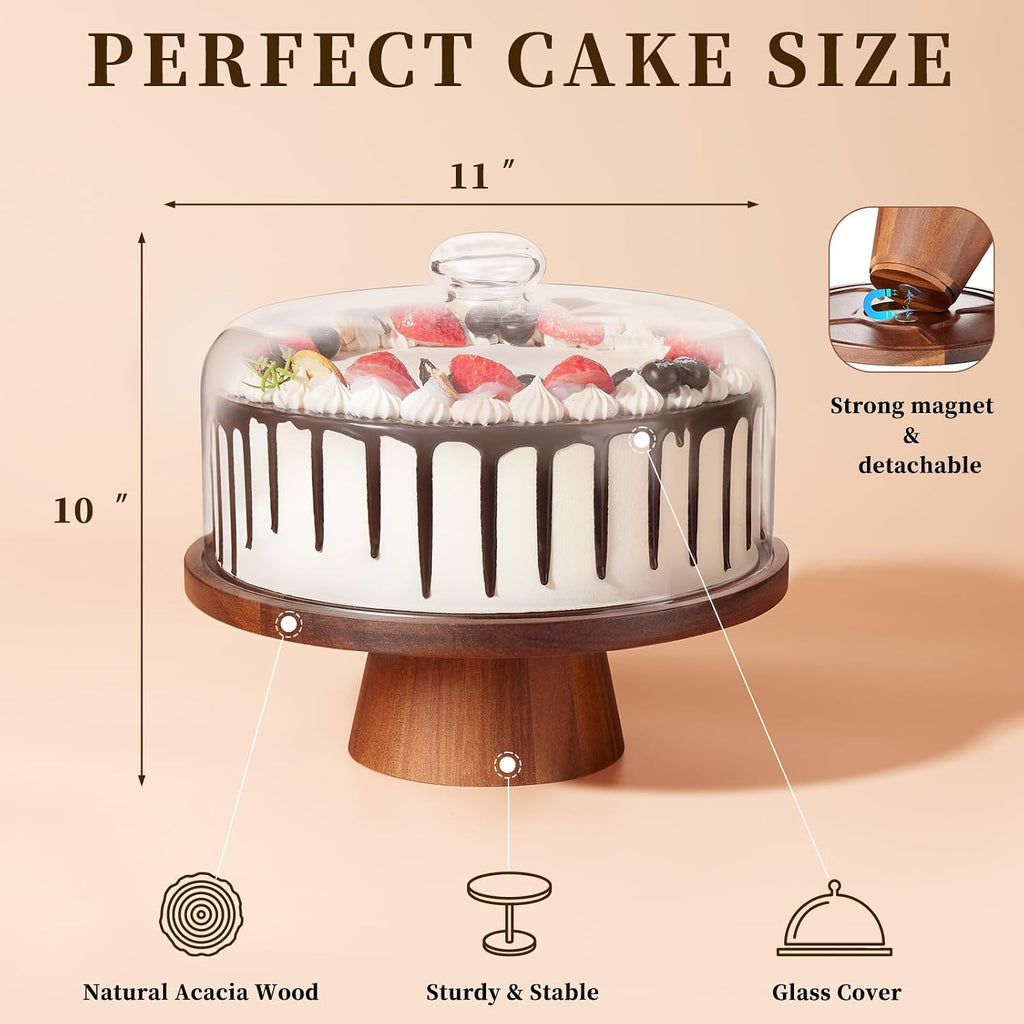 Wooden Cake Stand with Lid: 11in Stand w/Magnetic Pedestal