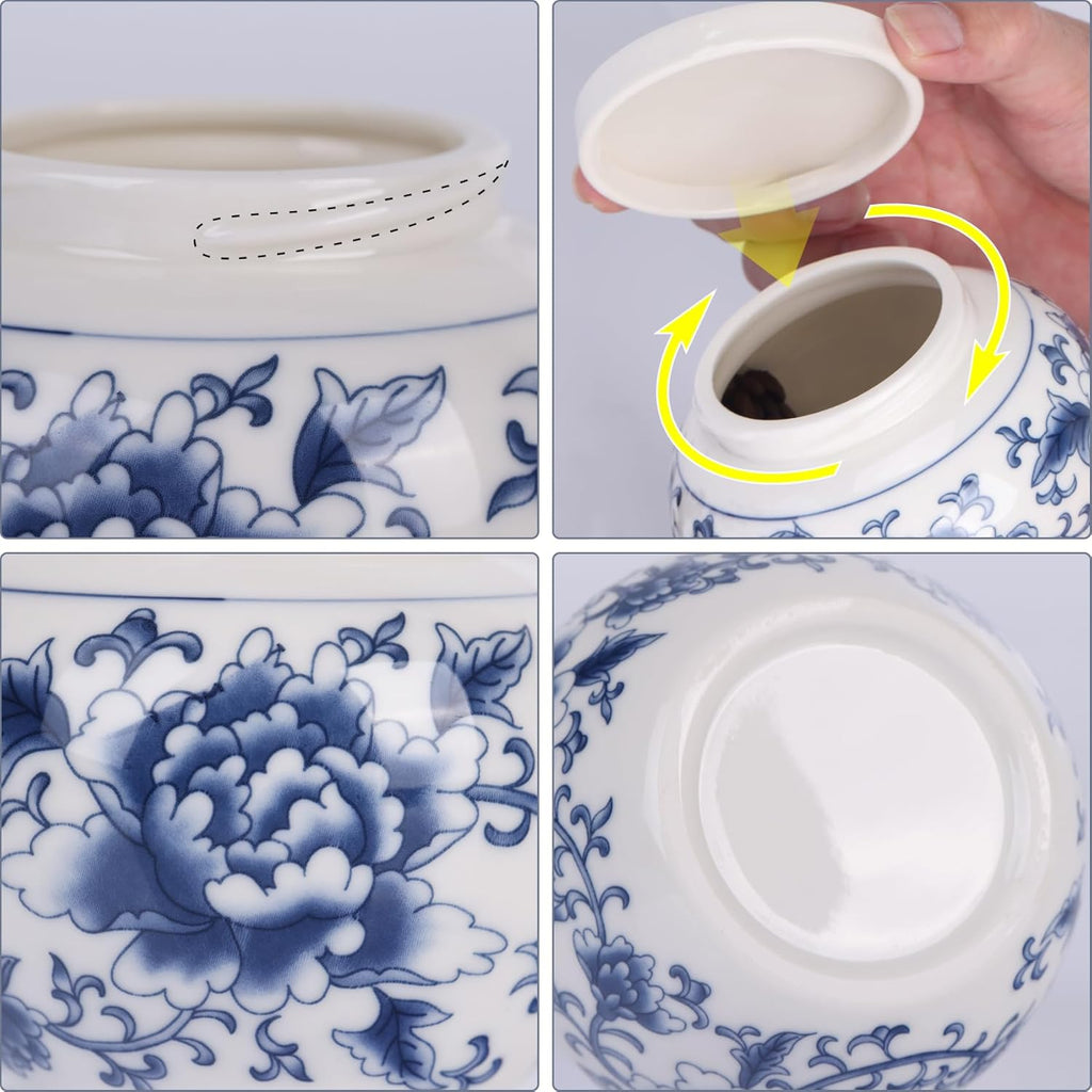 Elegant Mini Blue and White Porcelain Ceramic Ginger Jar With Twist Lid - Modern Twist on Traditional Design (Peony