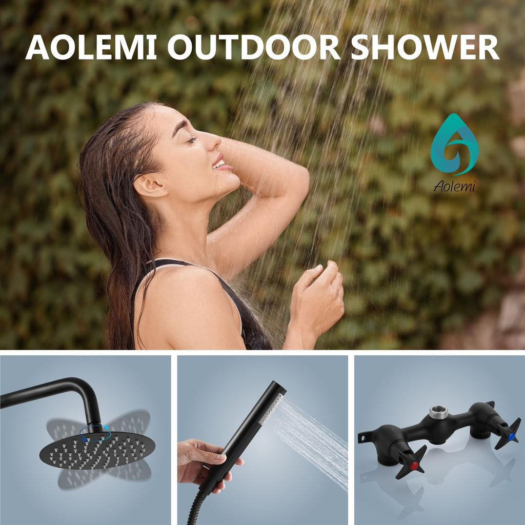 Outdoor Shower Kit 8 Inch Head with Handheld,Matte Black