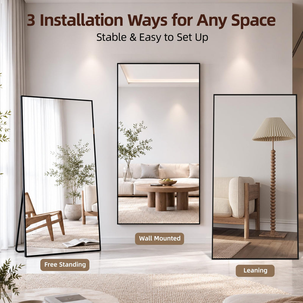 71" x 32" Full Length Mirror with Stand, Black Large Floor Mirror