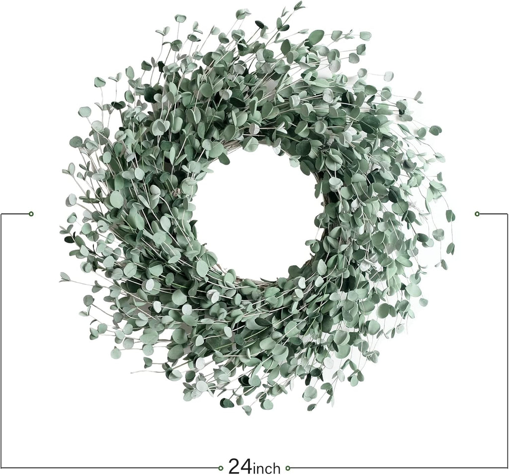 24 Inch Everyday Greenery Boxwood Wreath for Front Door, Soft Touch Green Mini Leaves Wreath and Outdoor, Romantic