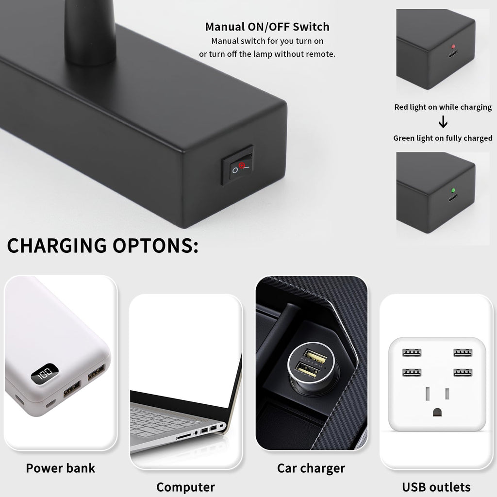 Wireless Picture Light Battery Operated Gallery Light with Remote Control Rechargeable Wall Lights Black 15.35"