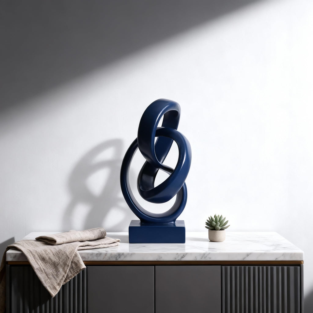 Abstract Blue Knot Sculpture, Geometric Decorative Statue, Blue Decor Coffee Table Bookshelf Top, Office TV Cabinet