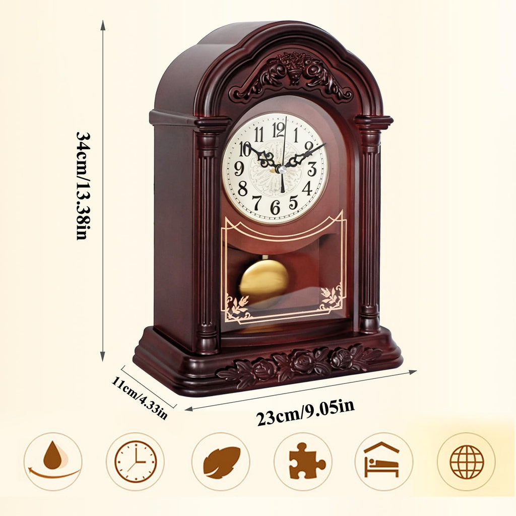 Retro Mantel clock Fireplace Decor, Battery-operated 13.38"H