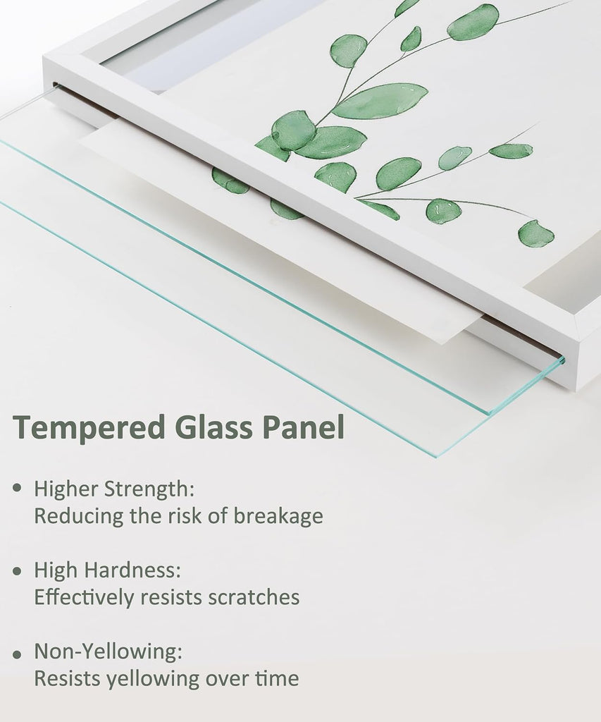 Floating 11x14 Picture Frame White Double Glass Frame Set of 2 | Tempered Double Glass, Wall Display, Pressed Flower