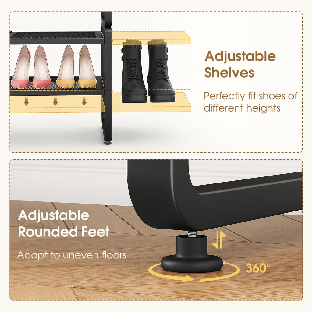 Expandable Shoe Rack for Closet, Adjustable Metal Shoe Organizer with Sturdy Mesh Shelves for Boots & Heels