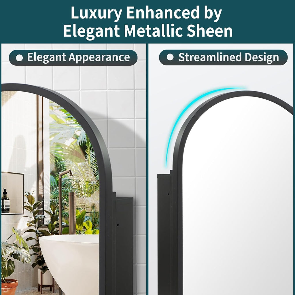 Arched Black Medicine Cabinet with Mirror 16 x30 Inch | Metal Framed Bathroom Mirror Medicine Cabinet Wall