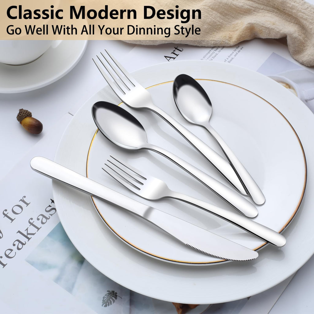 65-Piece Silverware Set with Serving Utensils - Mirror Polished Stainless Steel Flatware Set for 12, Elegant Dining