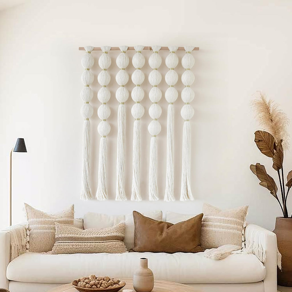 Macrame Wall Hanging Ball Tassels Boho Woven Wall Decor 27"W*39"L
