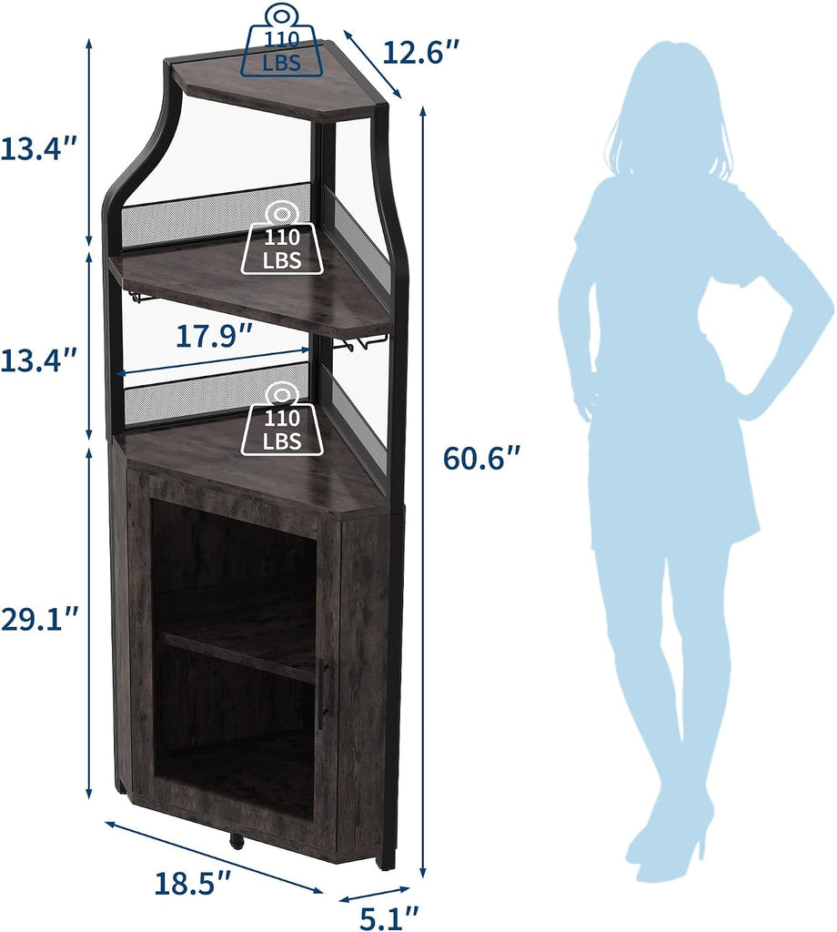 Corner Bar Cabinet Modern Wine Cabinet with Wine Rack & Glass Holder 5-Tier Bar Wine Home Bar Liquor Storage Cabinet