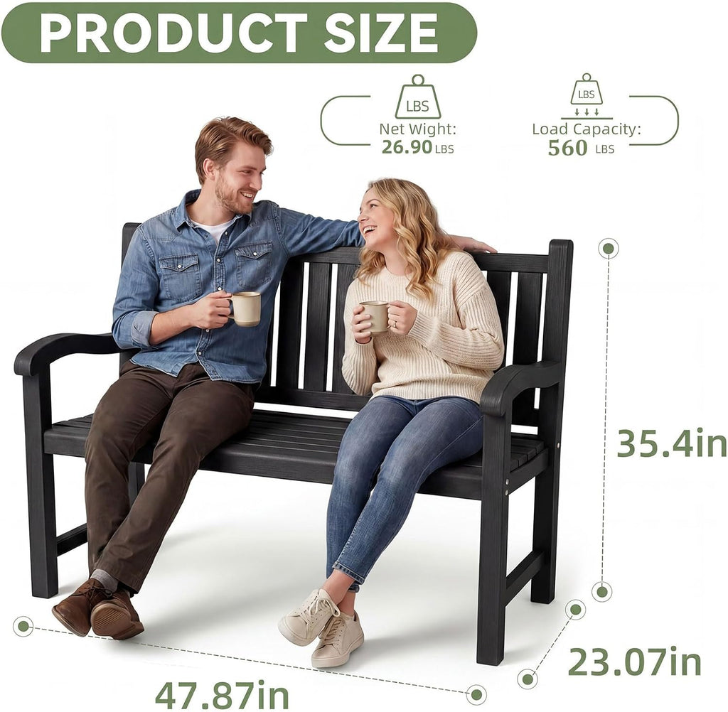 Outdoor Bench, 2-Person Outdoor Benches Weatherproof | 560 lbs Weight Capacity, Low Maintenance, Garden Bench , Park