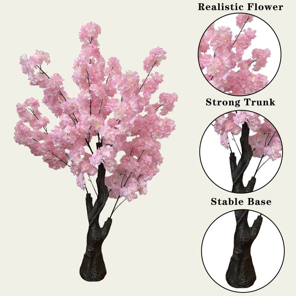 Artificial Cherry Blossom Tree, 4.3FT 2 Pack Pink Faux Cherry Blossom Tree, Wedding & Party Decoration, Indoor &