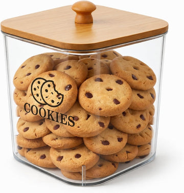Cookie Jars with Wooden Lids Airtight, 2L Plastic Cookie Tin, Wide Mouth Candy Jar, Kitchen Counter Food Storage
