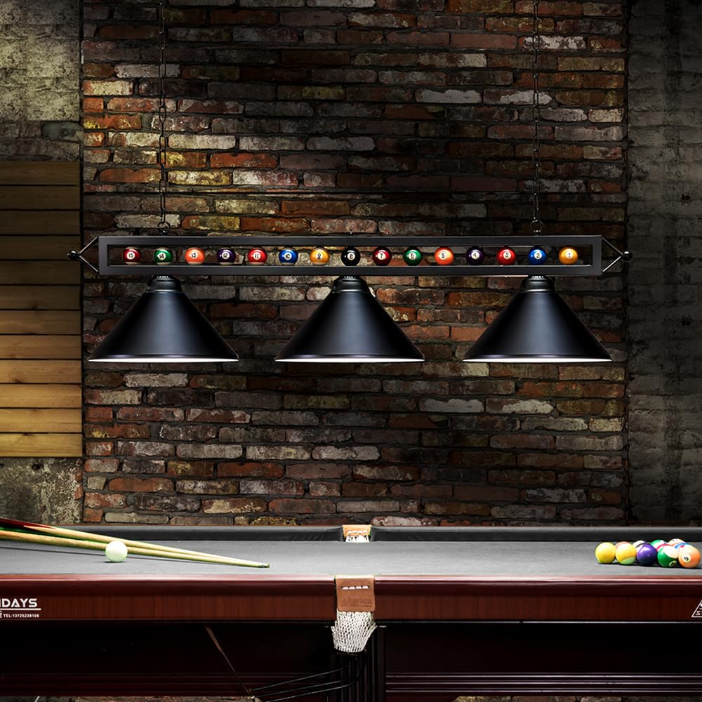 59 Inch Pool Table Light for Game Room with Billiard Ball Decor