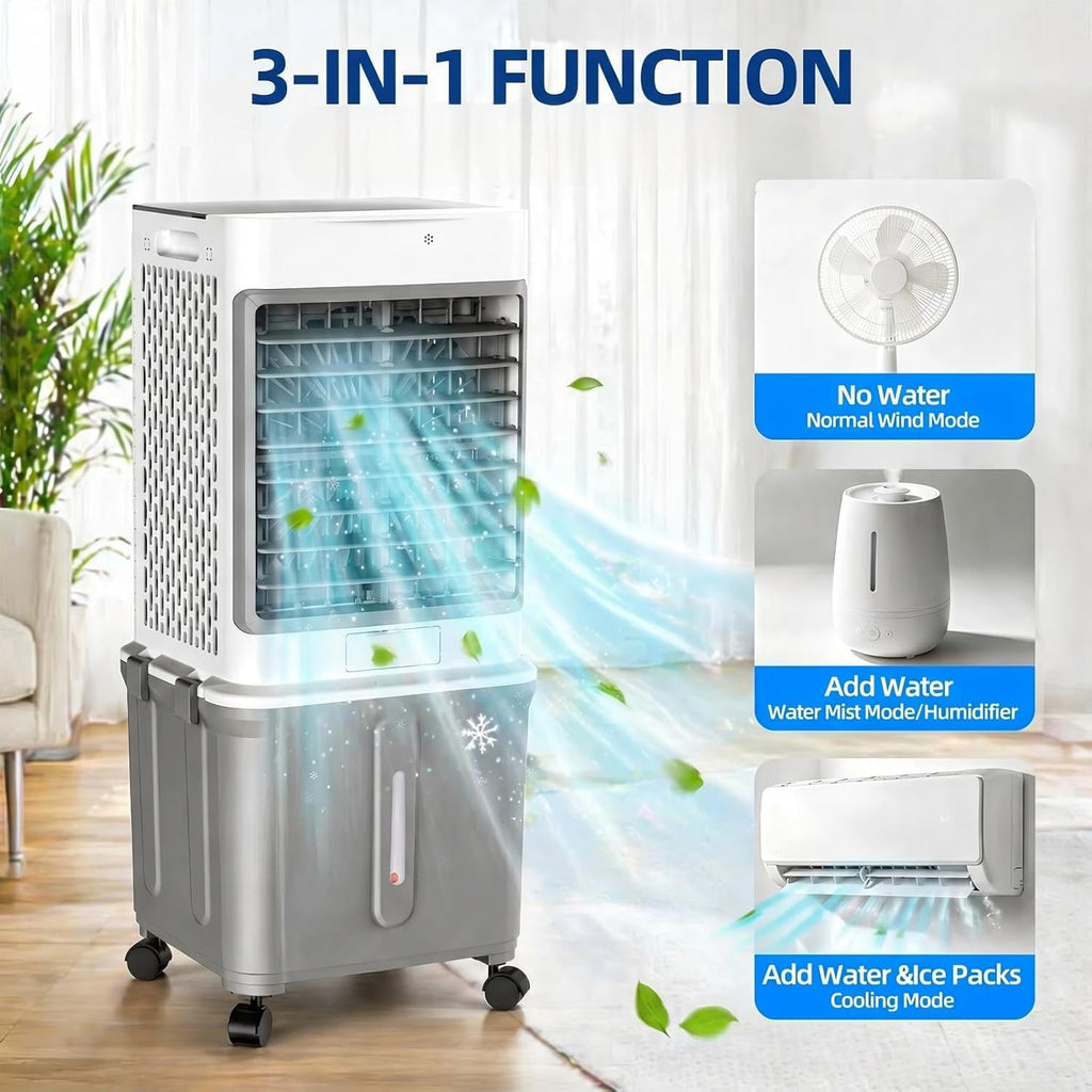 Upgraded Cooling 10 Gallon Evaporative Air Cooler, Swamp Cooler with 120° Oscillation, 7-Hour Timer, Remote Control