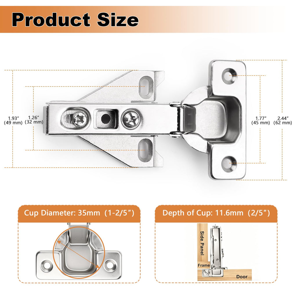 Clip On Face Frame Mounting Concealed Cabinet Hinges, 1 Pair