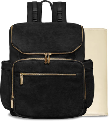Leather Diaper Bag Backpack Suede Baby Backpack with Changing Pad