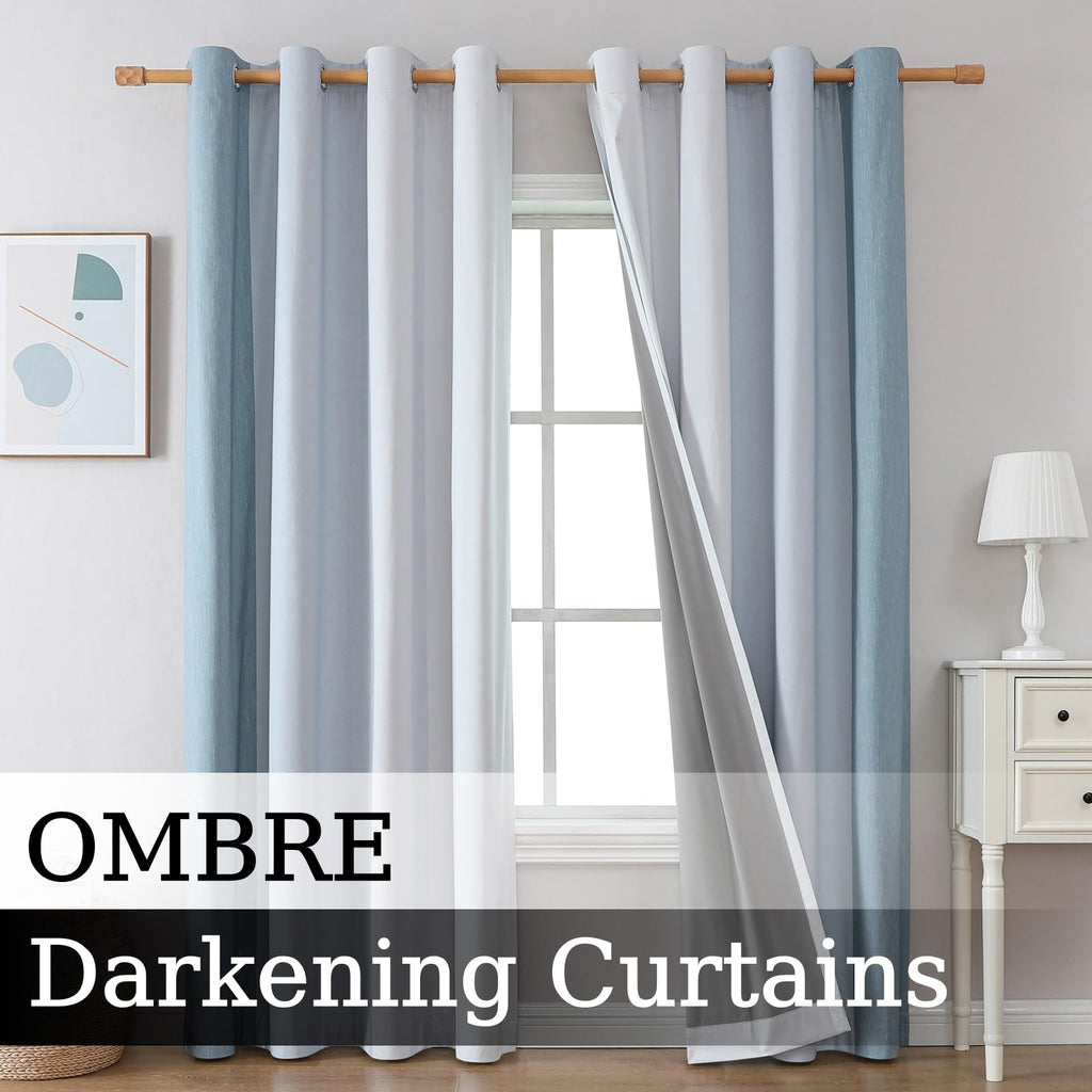 Ombre Blackout Curtains, Room Darkening Curtains, Gradient Colors Light Blocking Grommet Window Curtain/Drapes