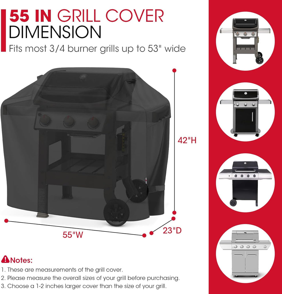 Grill Cover 55 Inch for Outdoor Grill, Heavy Duty, Waterproof, Fade Resistant, BBQ Cover with Handles/Straps/Air