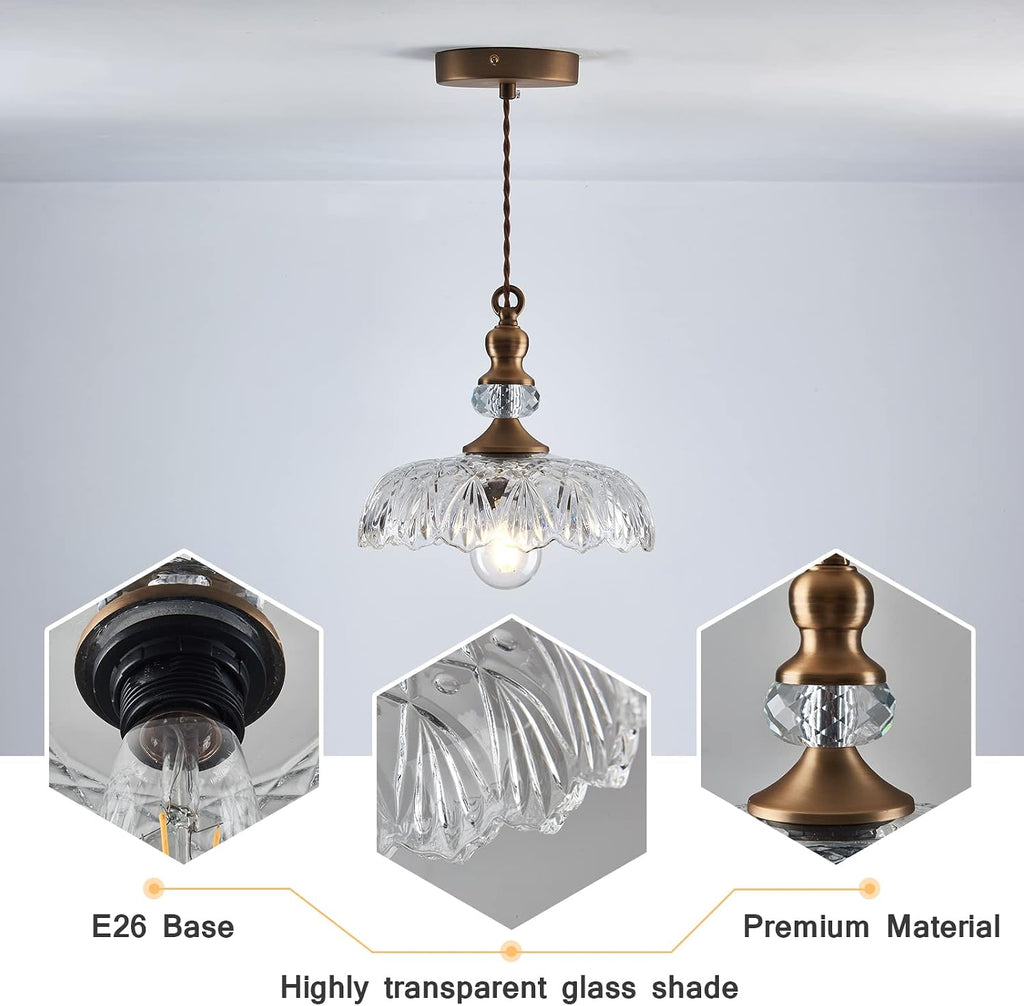 Vintage Glass Pendant Light Fixture Brass Modern Adjustable Chandelier Farmhouse Hanging Light for Hallway Porch