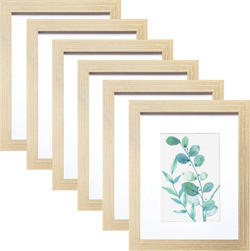 8x10 Picture Frame Natural Woodgrain Set of 6, Display Pictures 5x7 With mat or 8x10 Without Mat