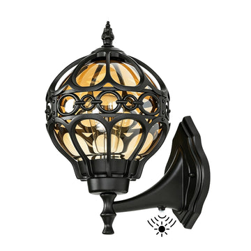 Dusk to Dawn Globe Outdoor Wall Lights, Black Round Porch Light Garage Doorway, Anti-Rust Aluminum Waterproof