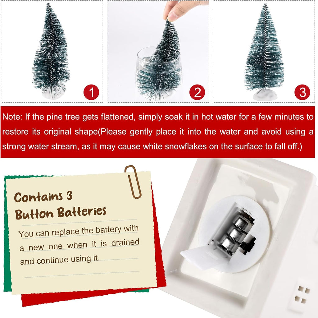 39 Pieces LED Lighted Ceramic Winter Village Building Figurines and Accessories Desktop Ornament Set for Holiday