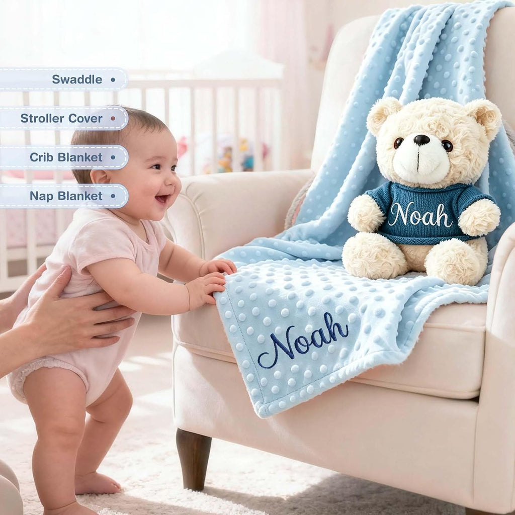 Blanket with Teddy Bear Set for New Baby Gifts