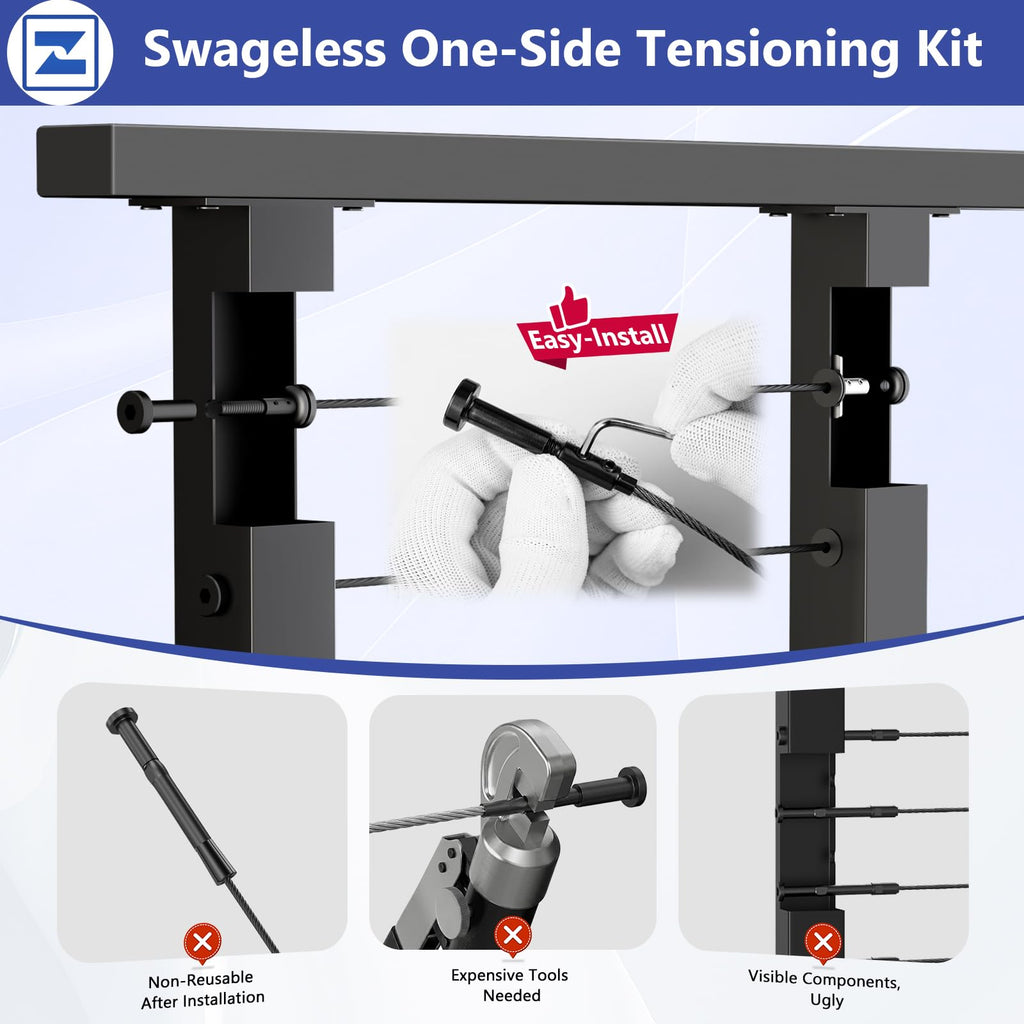 12-16ft Modular 36" Swageless Cable Railing System with Handrail