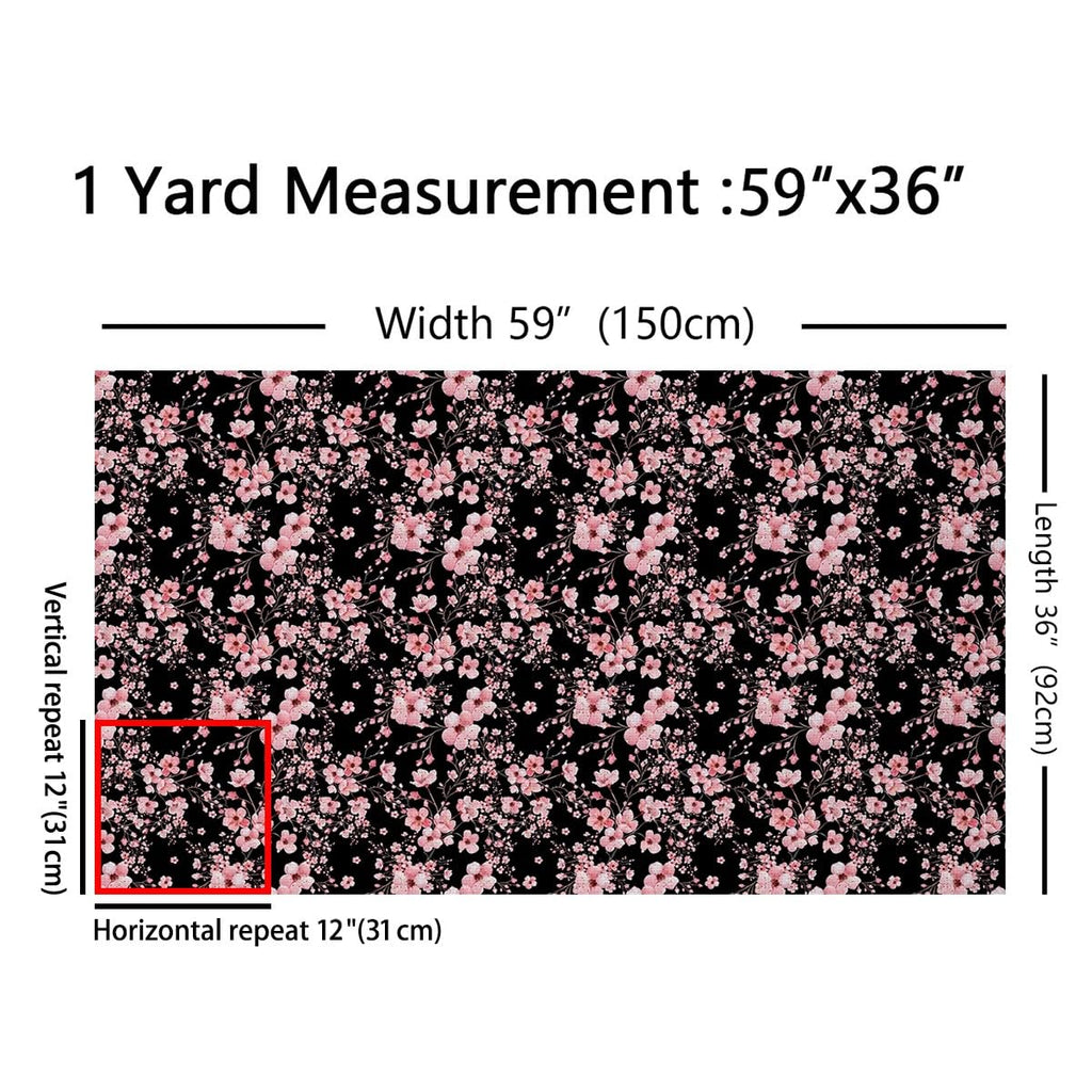 Cherry Blossom Floral Pink Soft Polyester Fabric, 3 Yard Bolt, 108" L x 59" W, Waterproof, Machine Washable, No