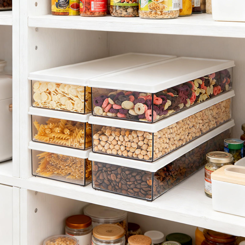6 Pc Pasta Containers with Lids for Pantry, Airtight Spaghetti Noodle Holder, Plastic Food Keeper for Fridge Kitchen