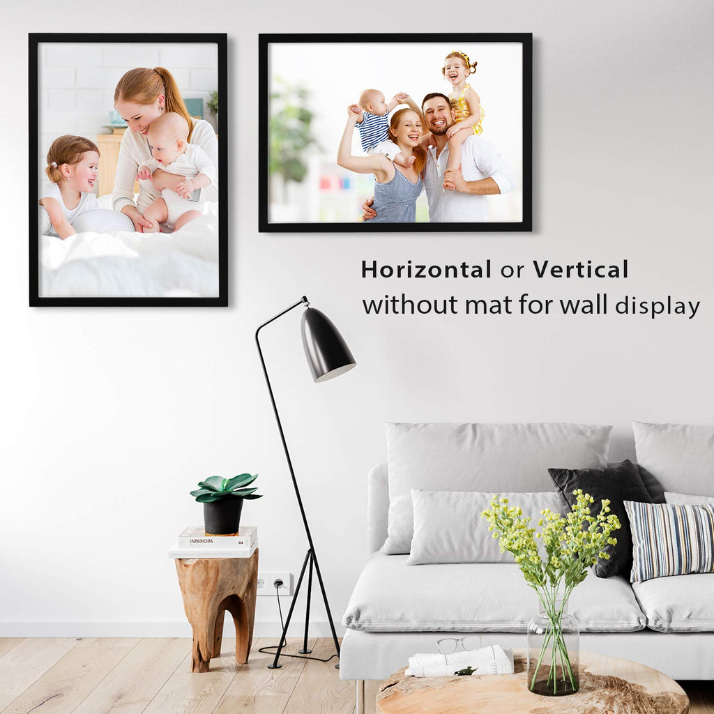 A2 Picture Frames Set of 2 Matted for A3 - Solid Wood Acrylic Plexiglass Front for Wall Mounting Hanging Vertically
